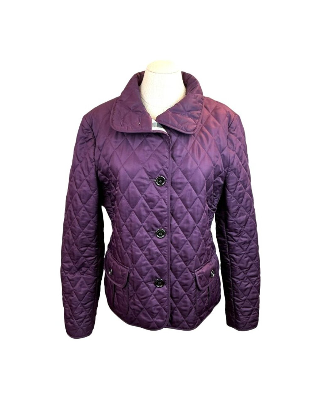 Burberry Womens Quilted Purple Jacket XLButton Closure Plaid-Lined Collar/Cuffs - Picture 2 of 16